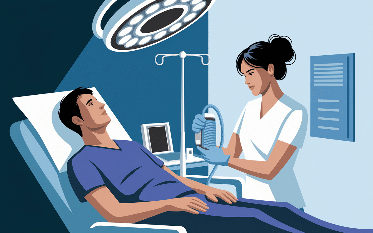 Patient recevant soin chambre implantable