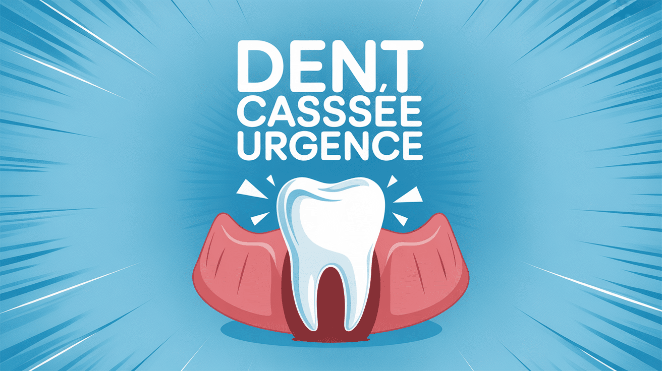 Dent cassée urgence en deux morceaux fond bleu