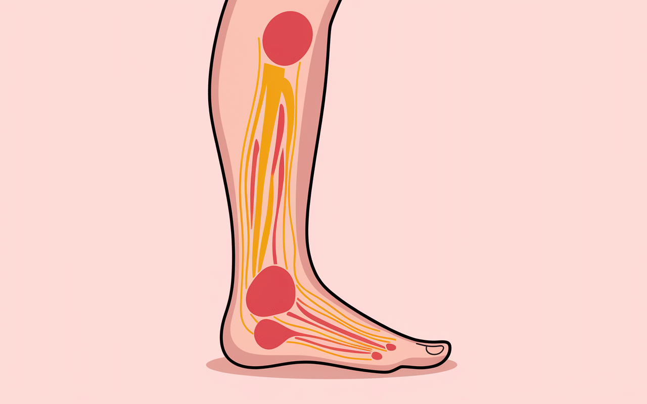 Schéma zones douleur nerf sural jambe