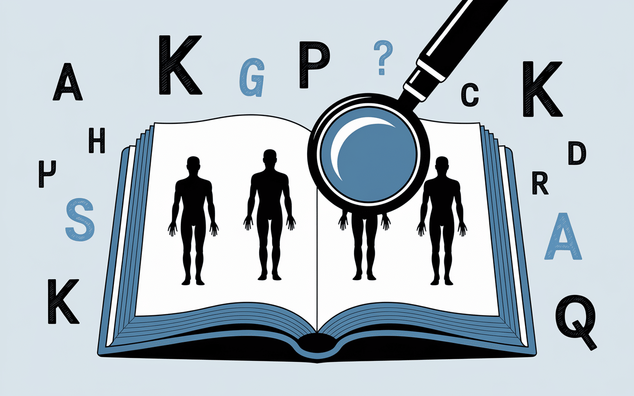 Loupe livre anatomie lettre k partie du corps en k