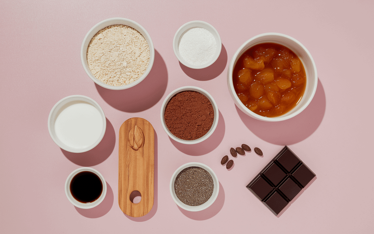 Ingrédients mug cake chocolat healthy disposés en cercle