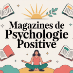 psychologie positive magazine couverture avec méditation et symboles bien-être