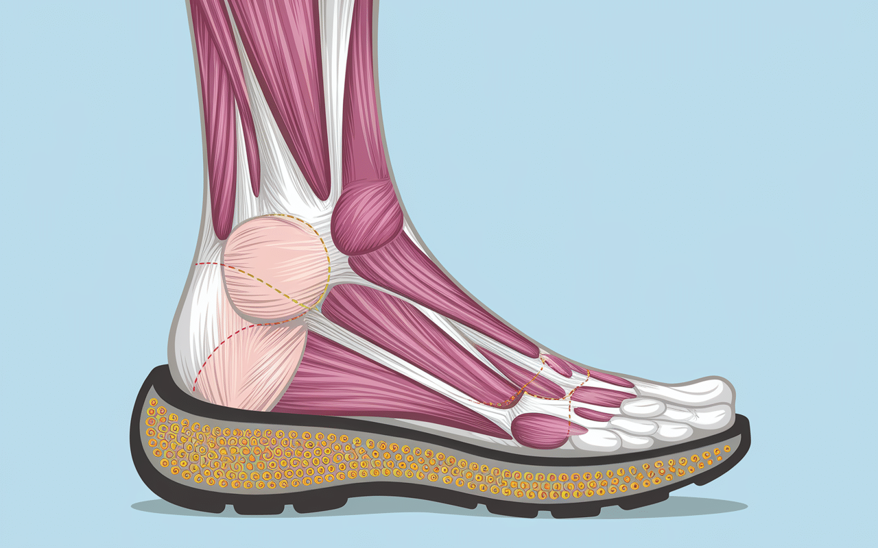 vue coupe chaussure semelles orthopédiques douleurs musculaires redistribution pression