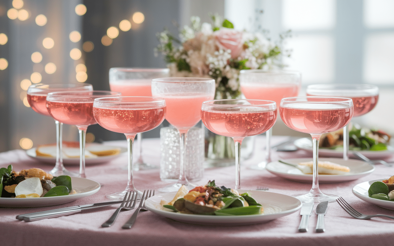 Soupe de champagne aux framboises servie à table de fête