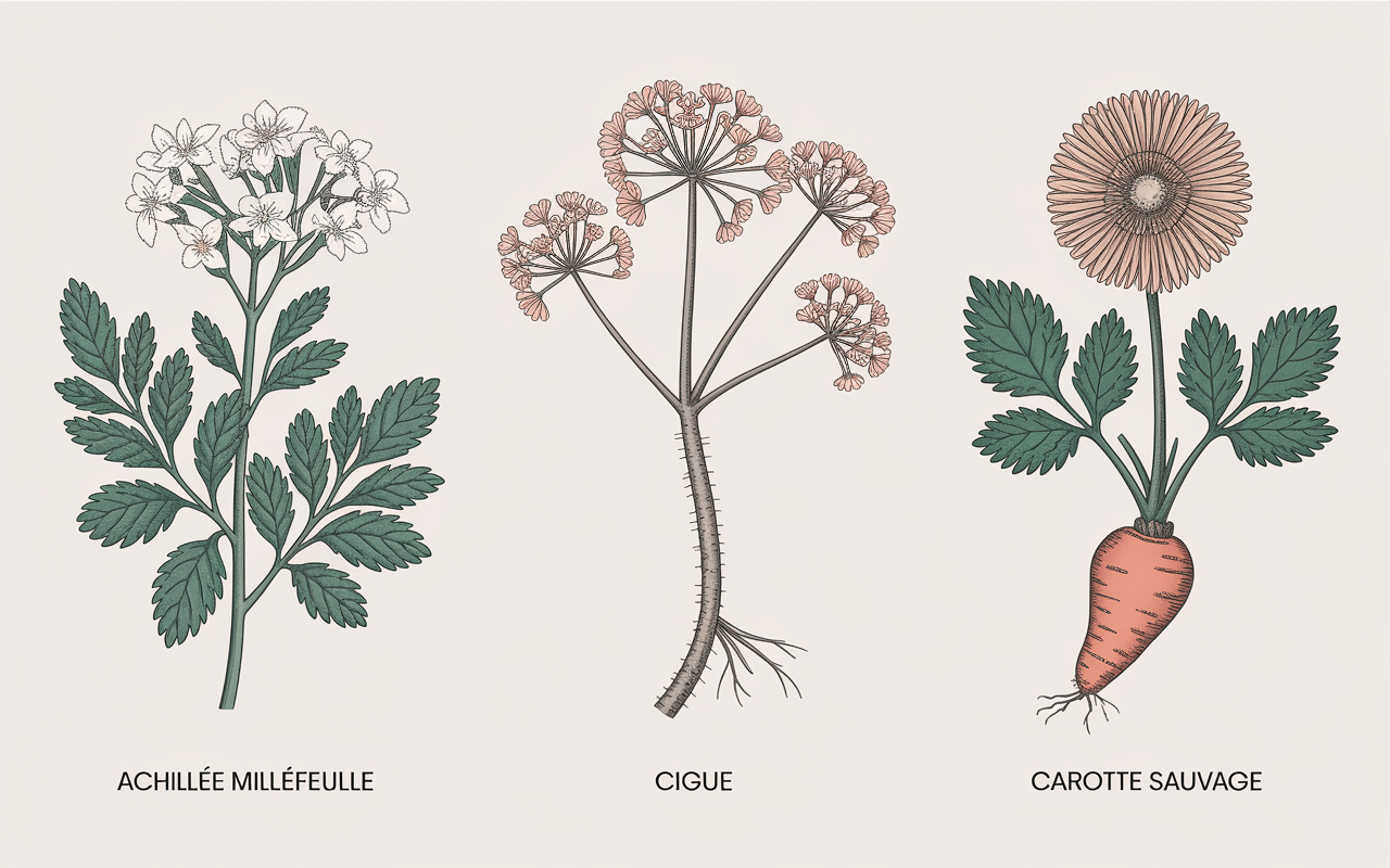 comparatif achillée millefeuille confusion ciguë carotte sauvage