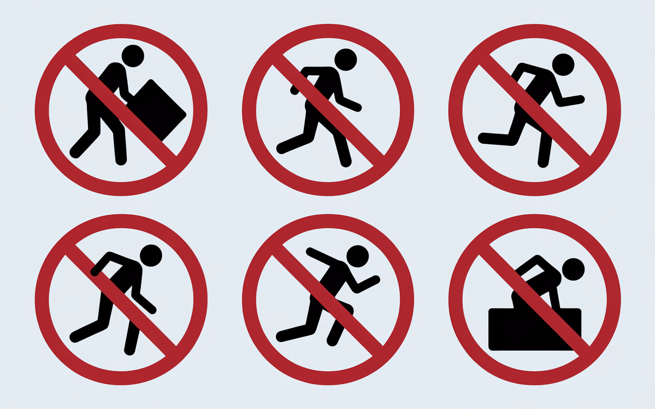 Cruralgie mouvements à éviter pictogrammes gestes interdits