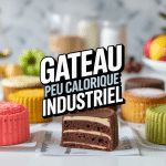 Assortiment gateau peu calorique industriel avec étiquettes nutritionnelles