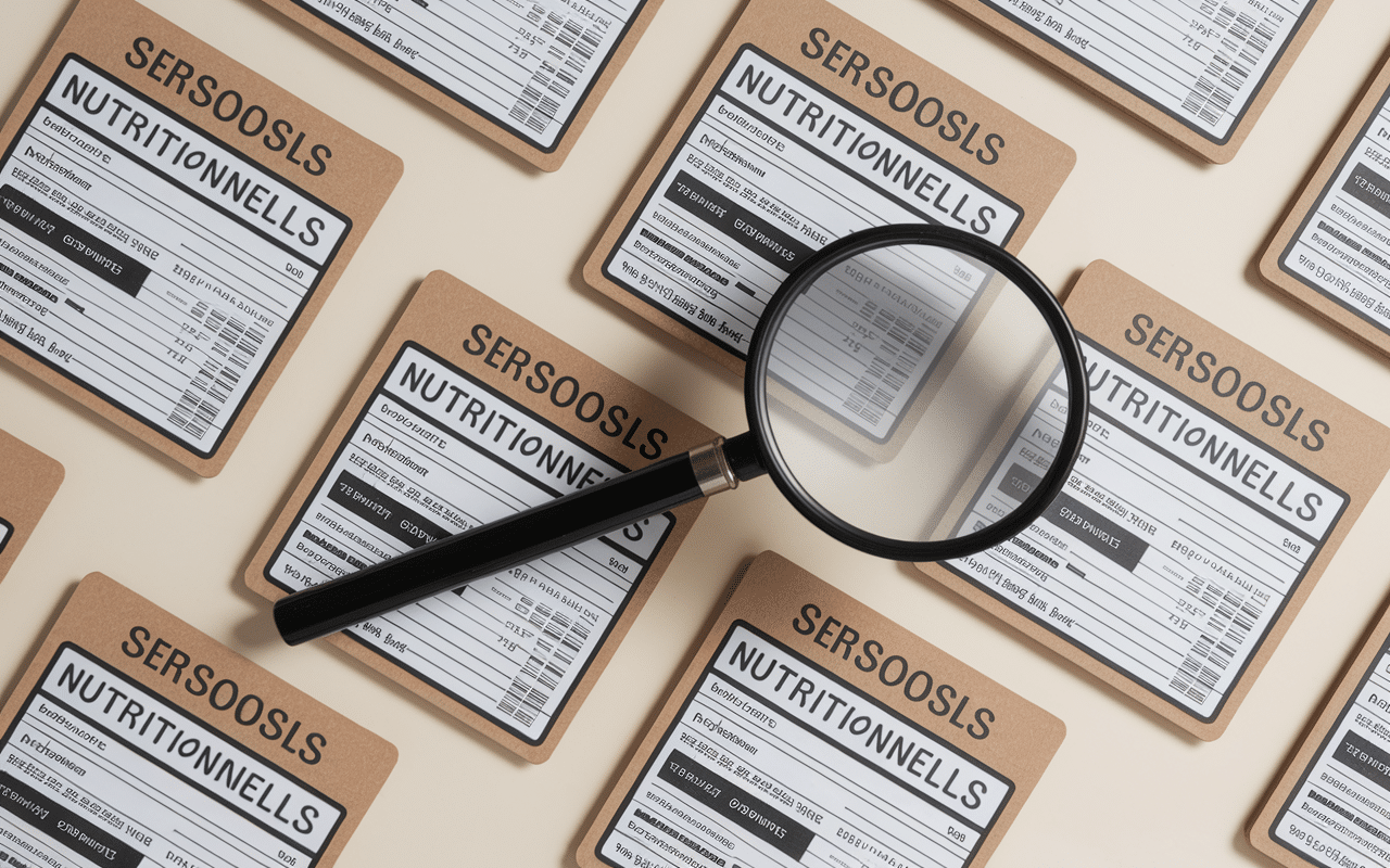 Étiquettes nutritionnelles gateau peu calorique industriel zoomées