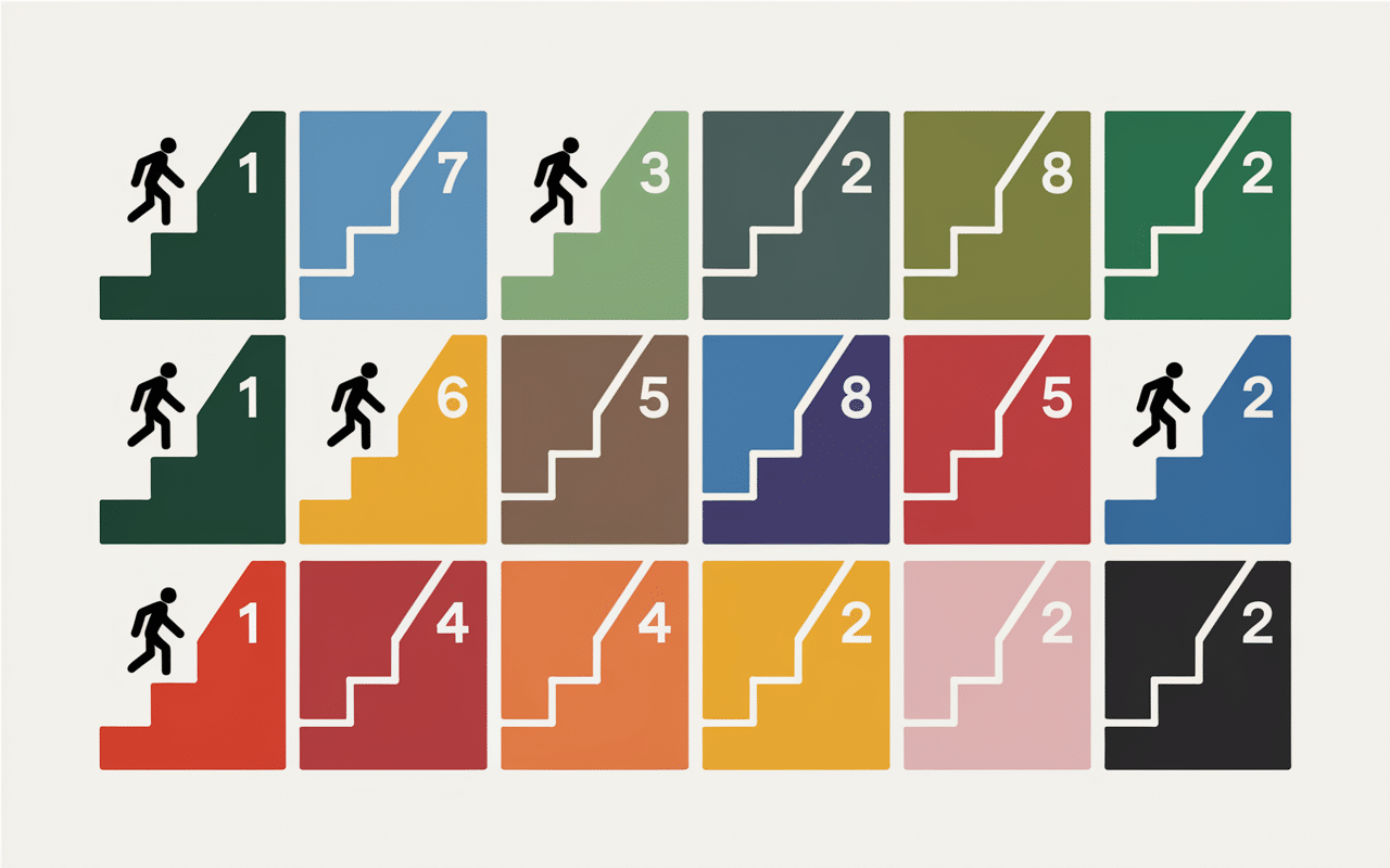 Diagramme des 12 étapes du burn-out en marches d'escalier