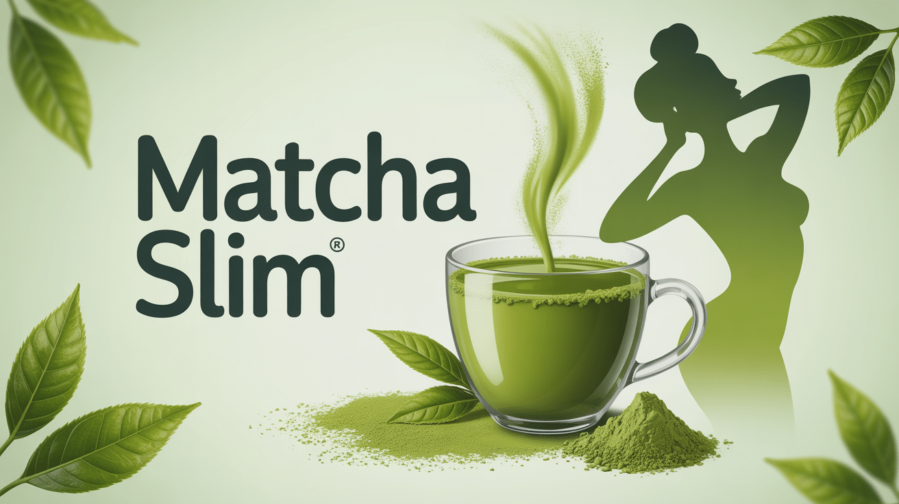 Tasse de matcha slim, poudre verte, silhouette minceur, ambiance zen