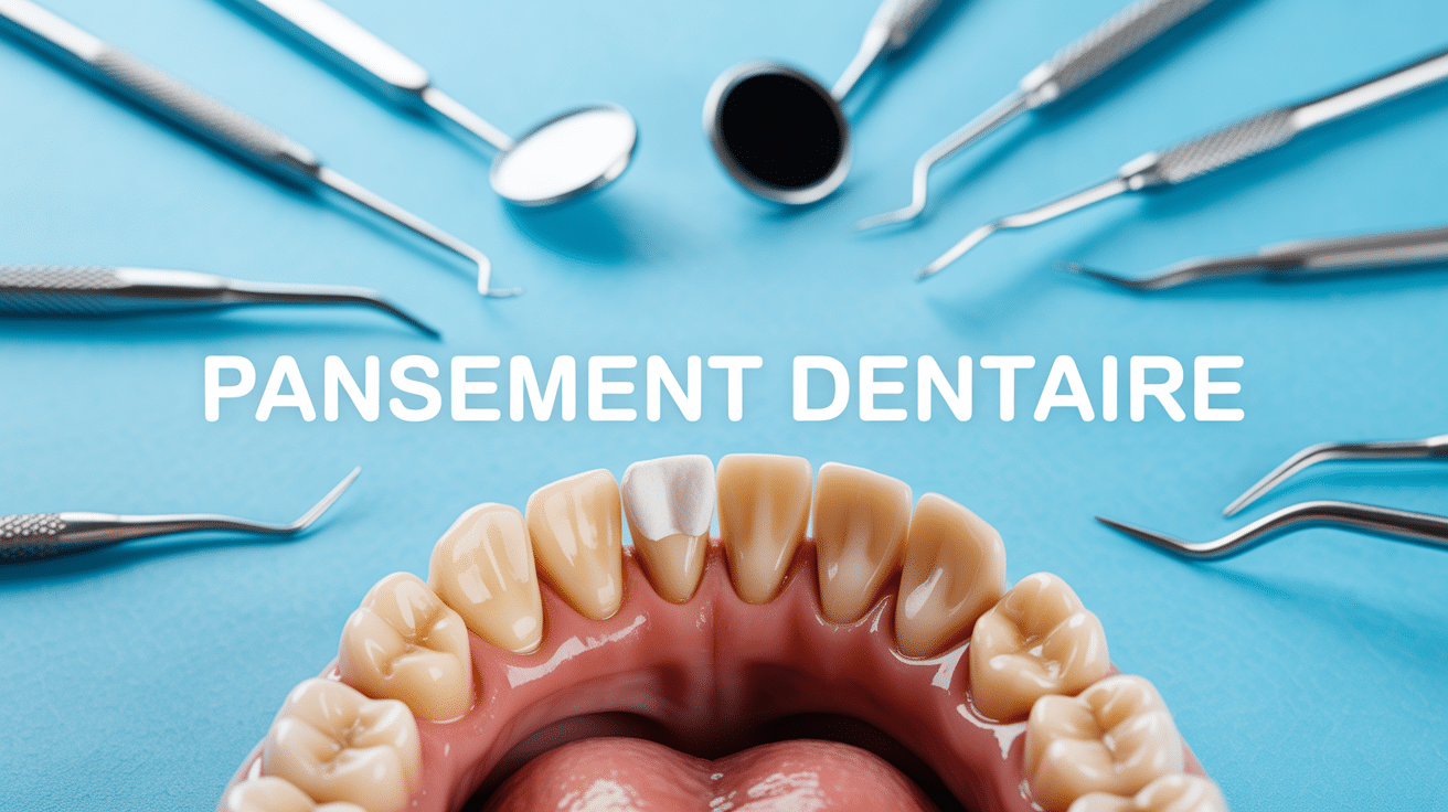 Pansement dentaire blanc posé sur une molaire
