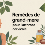 remède de grand-mère arthrose cervicale, illustration silhouette nuque et éléments naturels