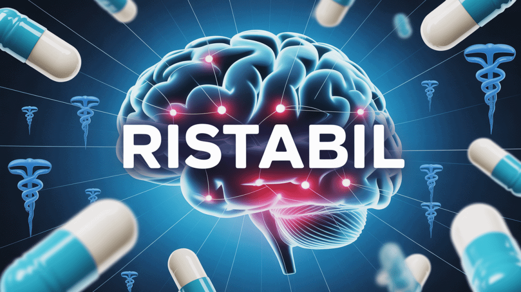 Illustration cerveau stylisé et pilules ristabil