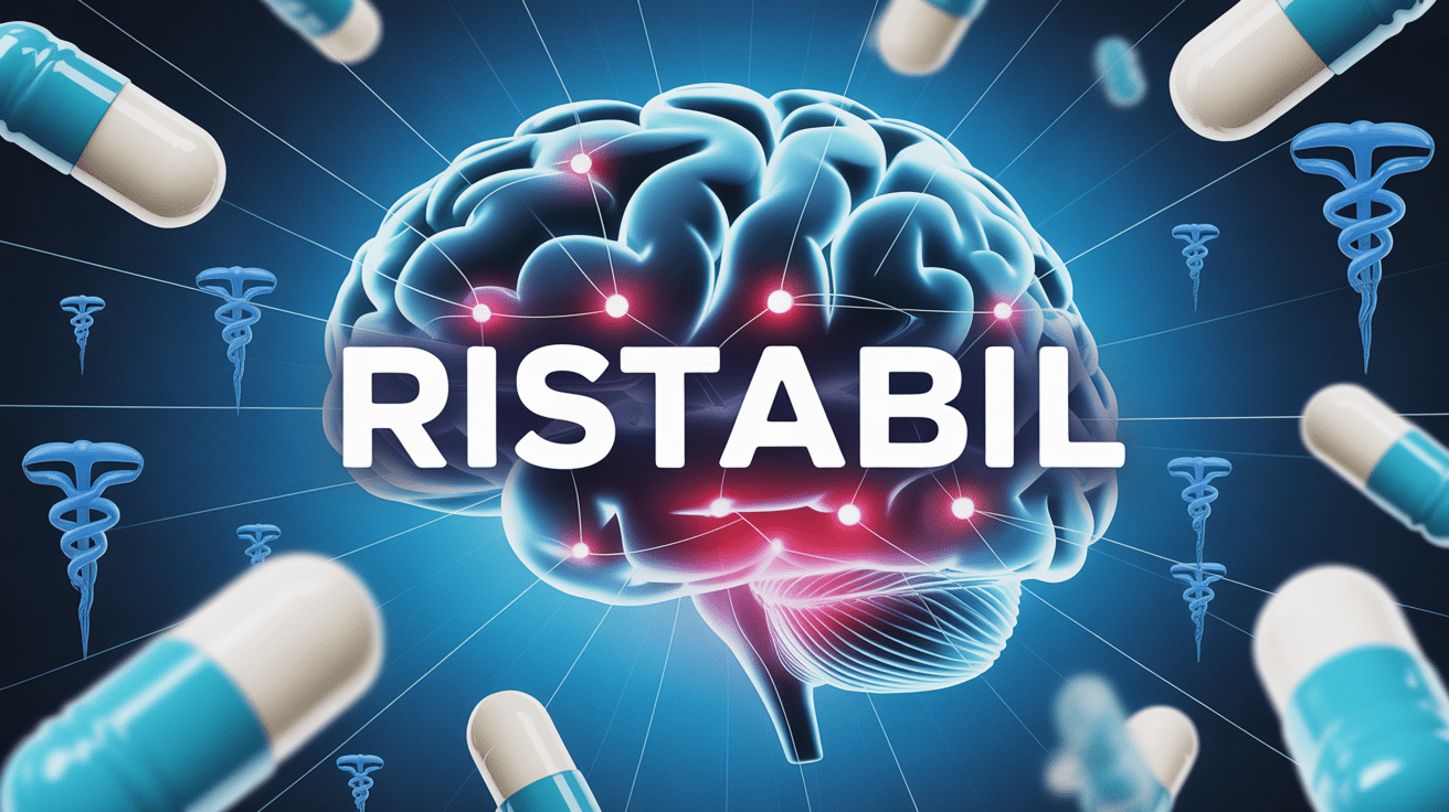 Illustration cerveau stylisé et pilules ristabil