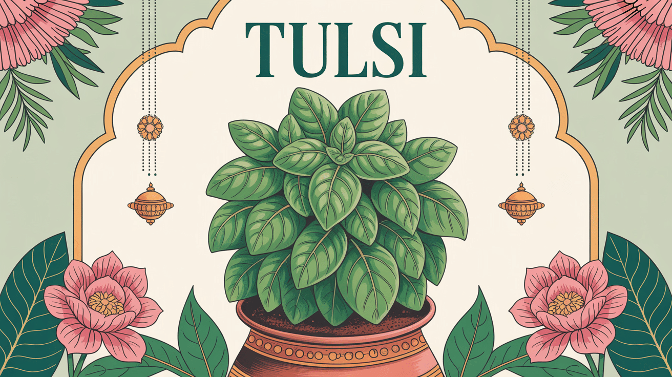 Plant de tulsi tulsi luxuriant en pot ambiance spirituelle