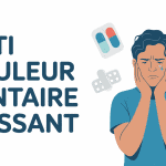Anti douleur dentaire puissant, personne avec joue en douleur et éléments médicaux