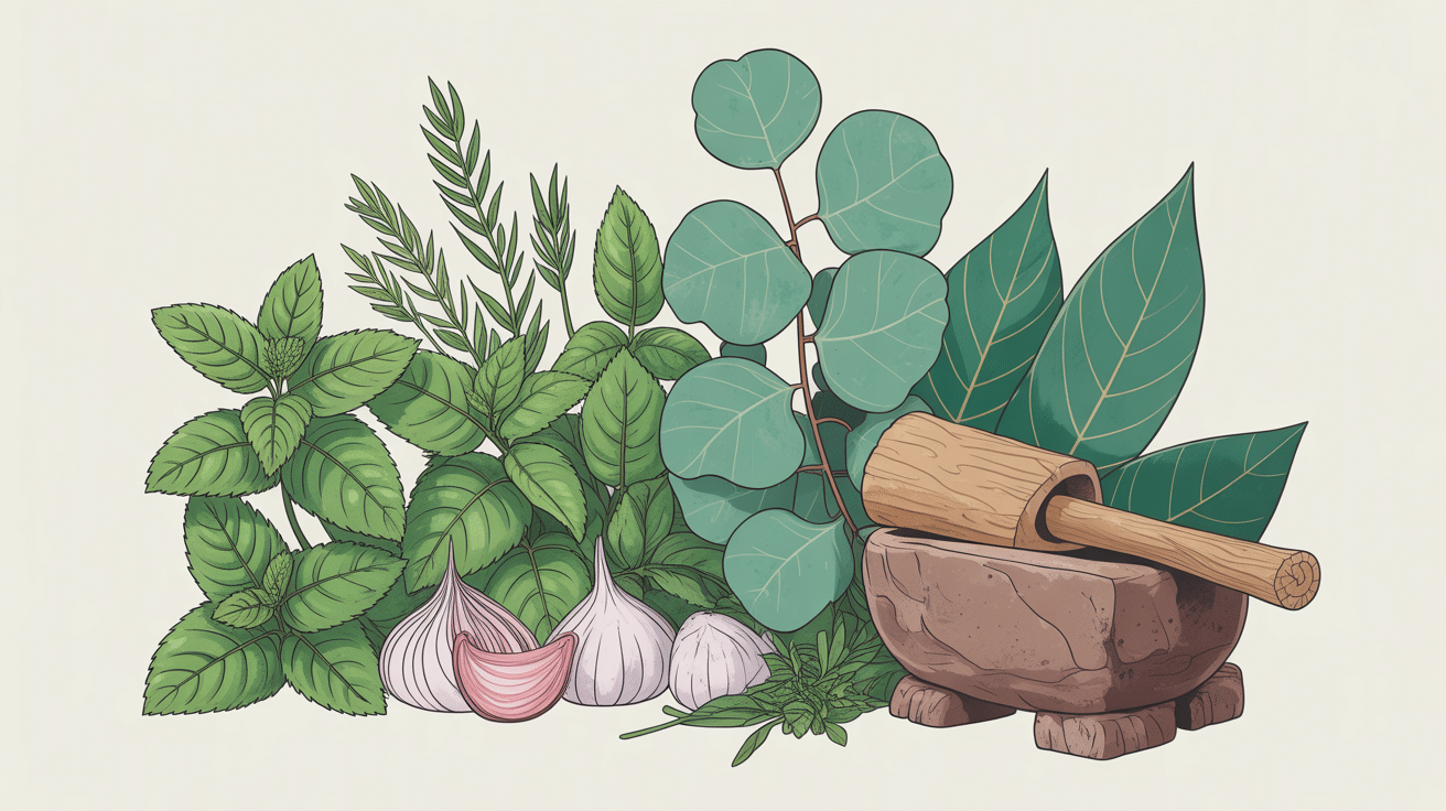 Plantes asiatiques menthe eucalyptus camphre baume du tigre blanc