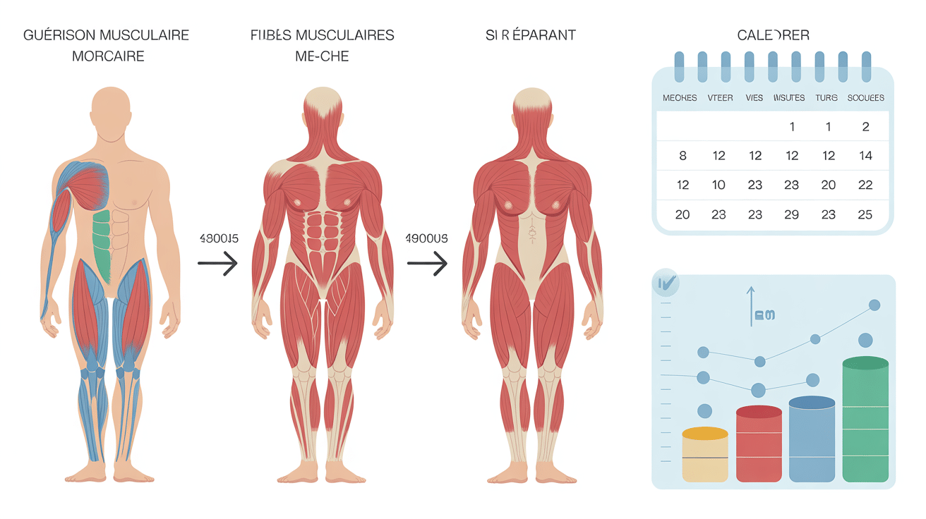Schéma étapes déchirure musculaire temps de guérison