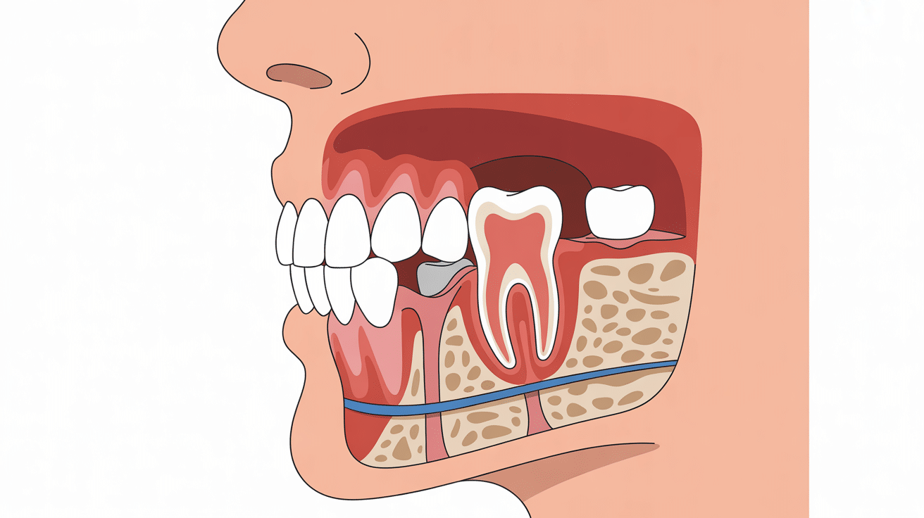 Schéma dent de sagesse qui pousse dans la bouche
