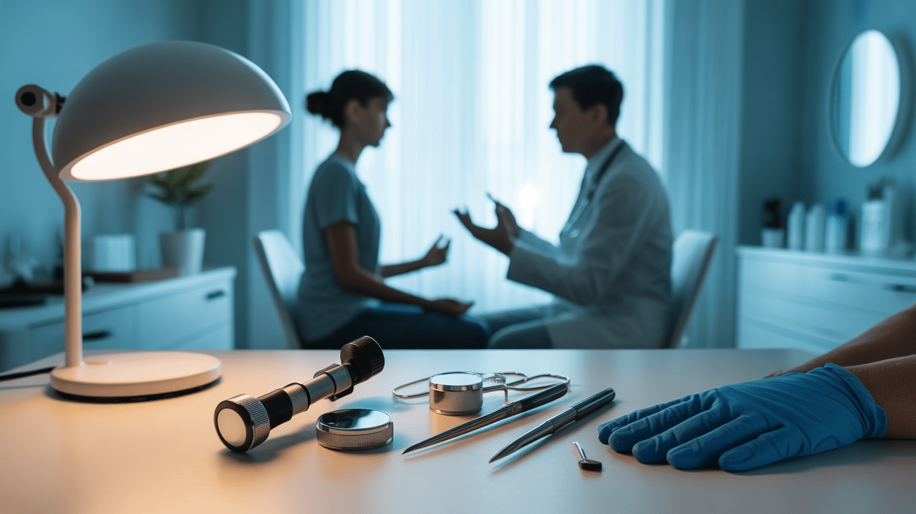 Consultation médicale grain de beaute precancereux dermatologue