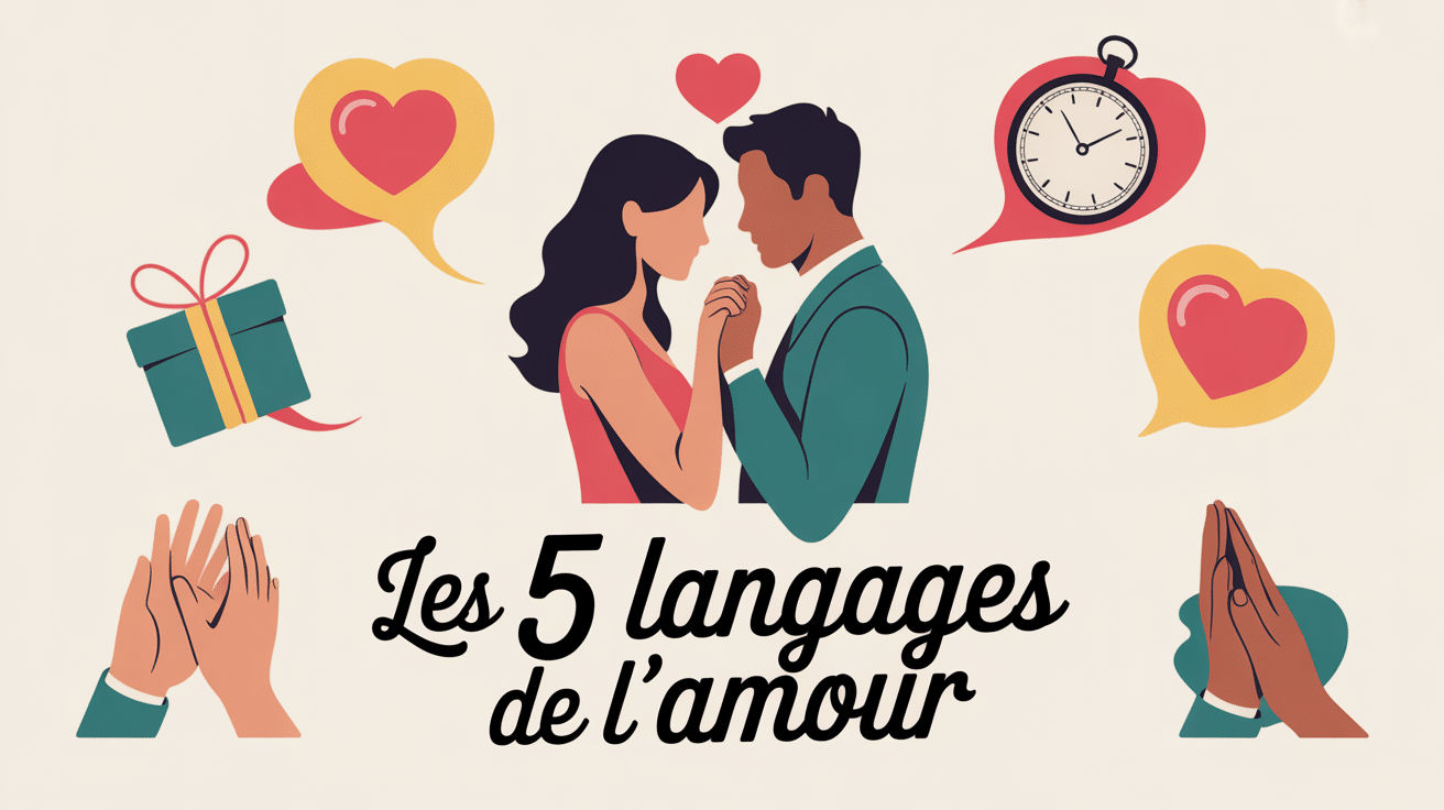 Illustration moderne des 5 langages de l'amour couple et symboles