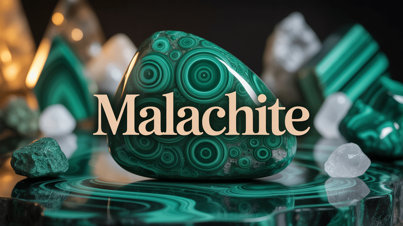 Pierre de malachite verte avec motifs et cristaux