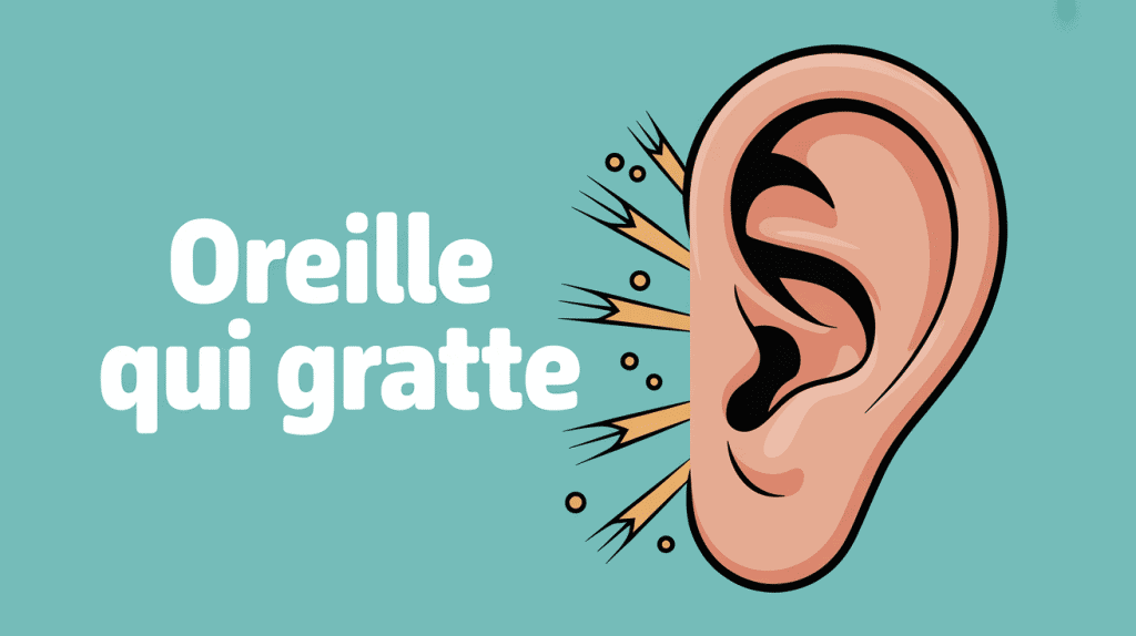 Oreille qui gratte illustration stylisée gros plan