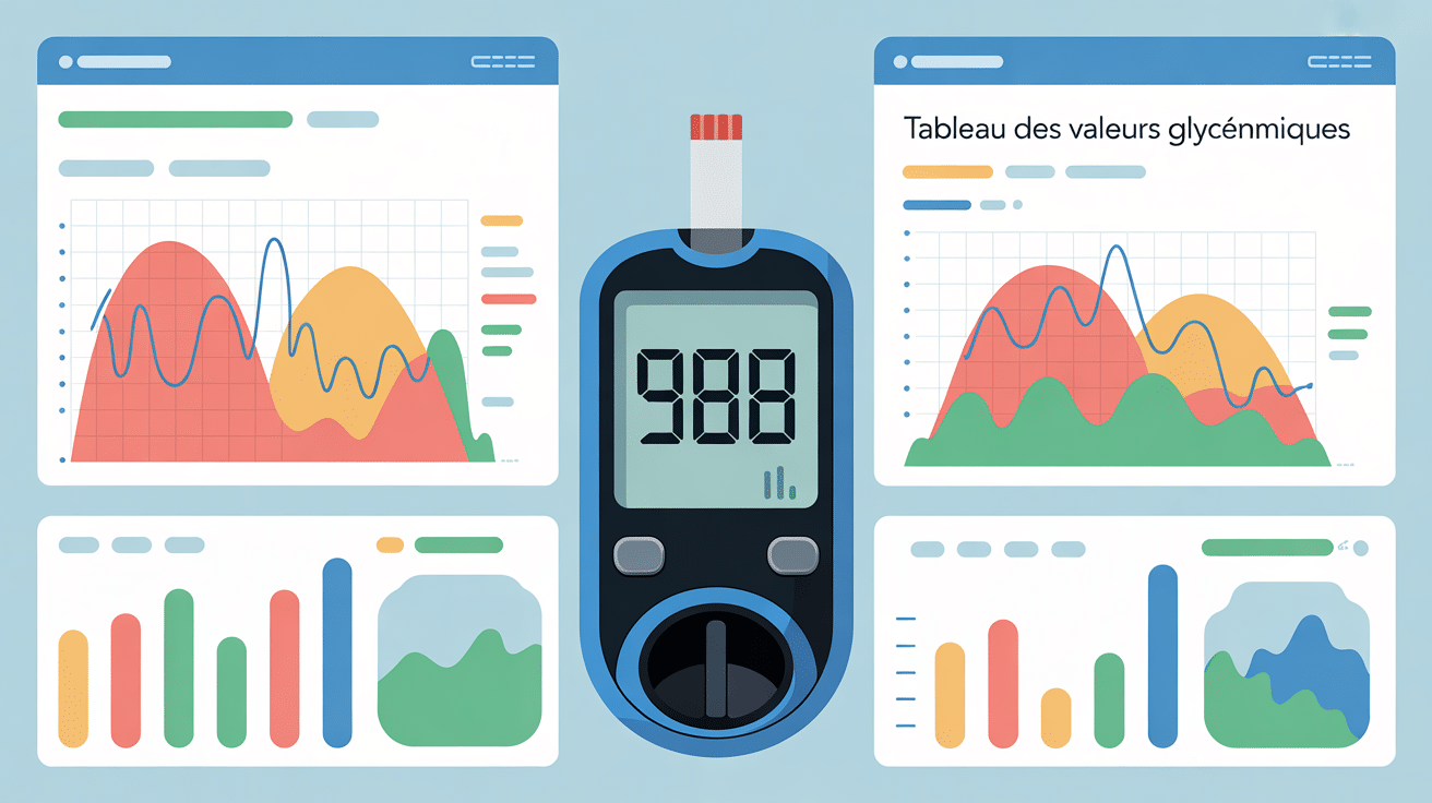 infographie taux de glycémie : tableau des valeurs glycémiques