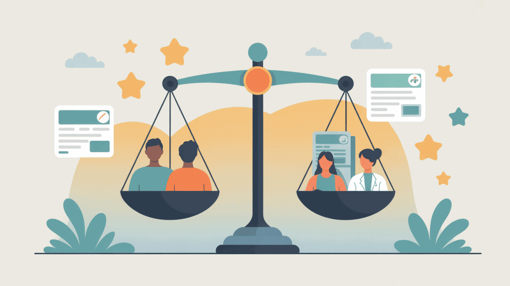 avis sur clinique racine carrée illustration moderne balance patients