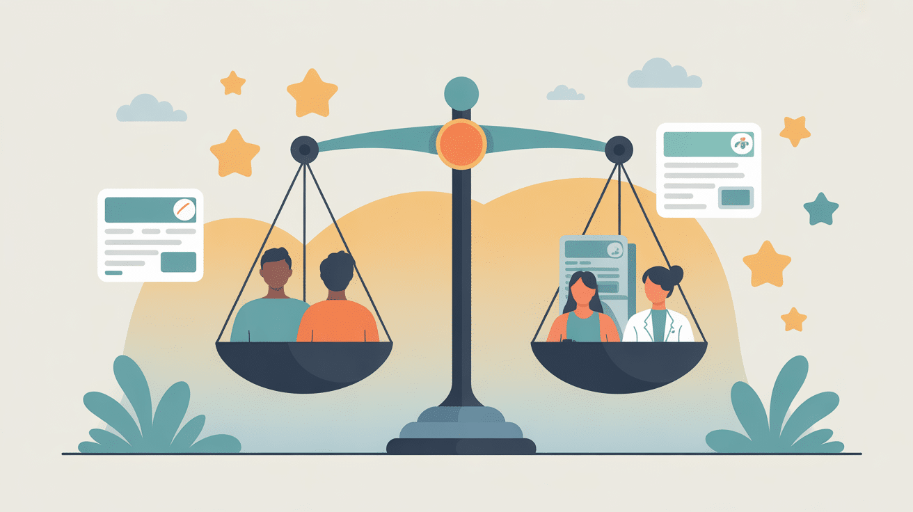 avis sur clinique racine carrée illustration moderne balance patients