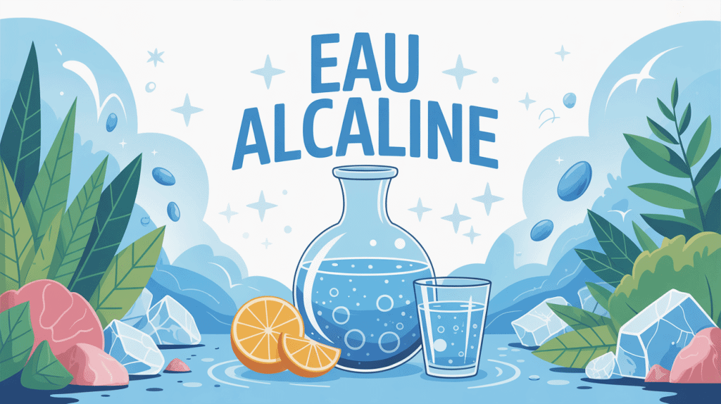 Illustration eau alcaline carafe et verre ambiance fraîche