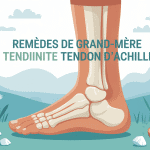 remède grand-mère tendinite tendon d'achille illustration jambe plantes glace argile
