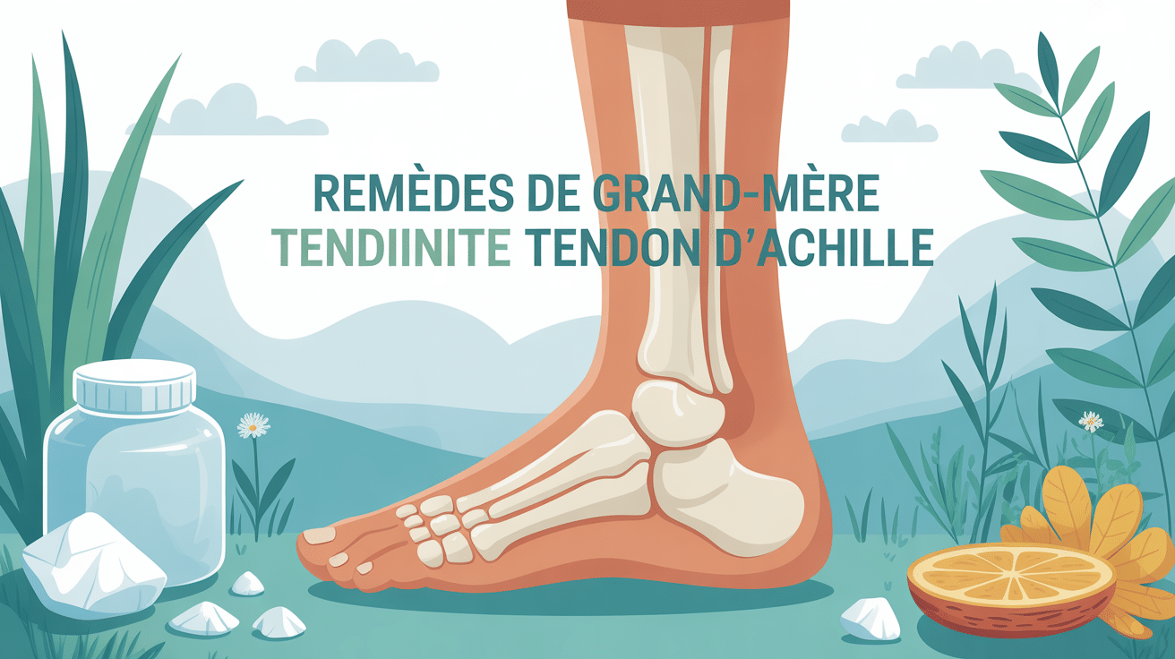 remède grand-mère tendinite tendon d'achille illustration jambe plantes glace argile