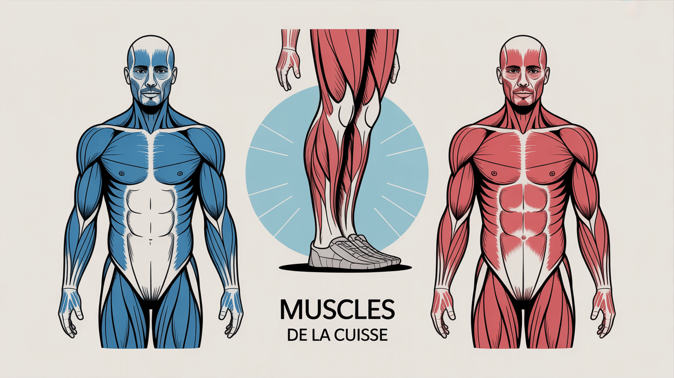 Schéma anatomie muscles de la cuisse sur silhouette