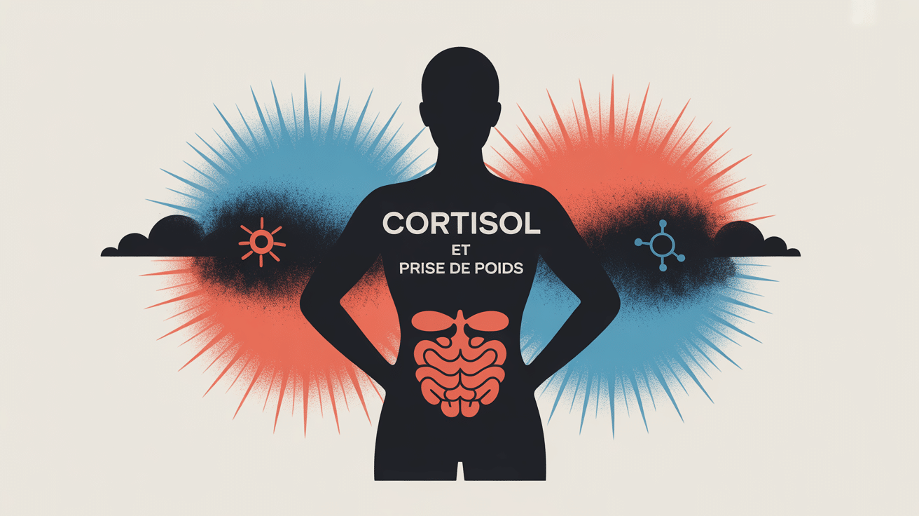 Illustration cortisol et prise de poids silhouette stress métabolisme
