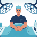 hernie inguinale opération vue d'ensemble sur table chirurgicale