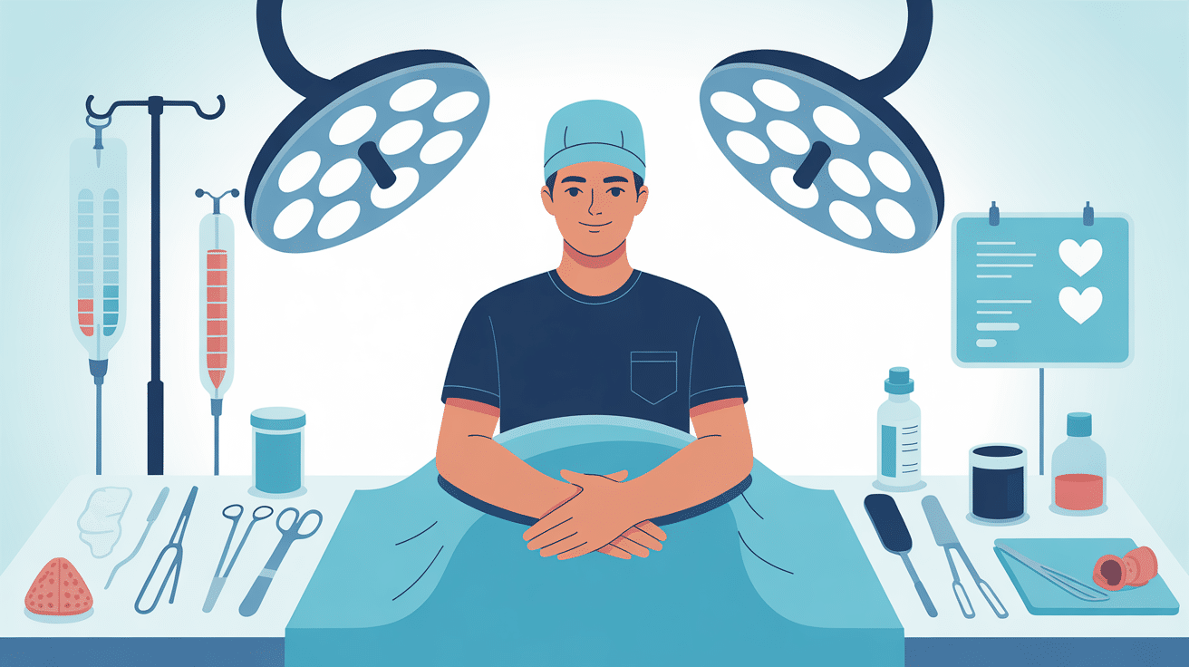 hernie inguinale opération vue d'ensemble sur table chirurgicale