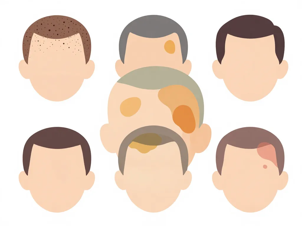 Schéma types de croute sur le cuir chevelu zones démarquées