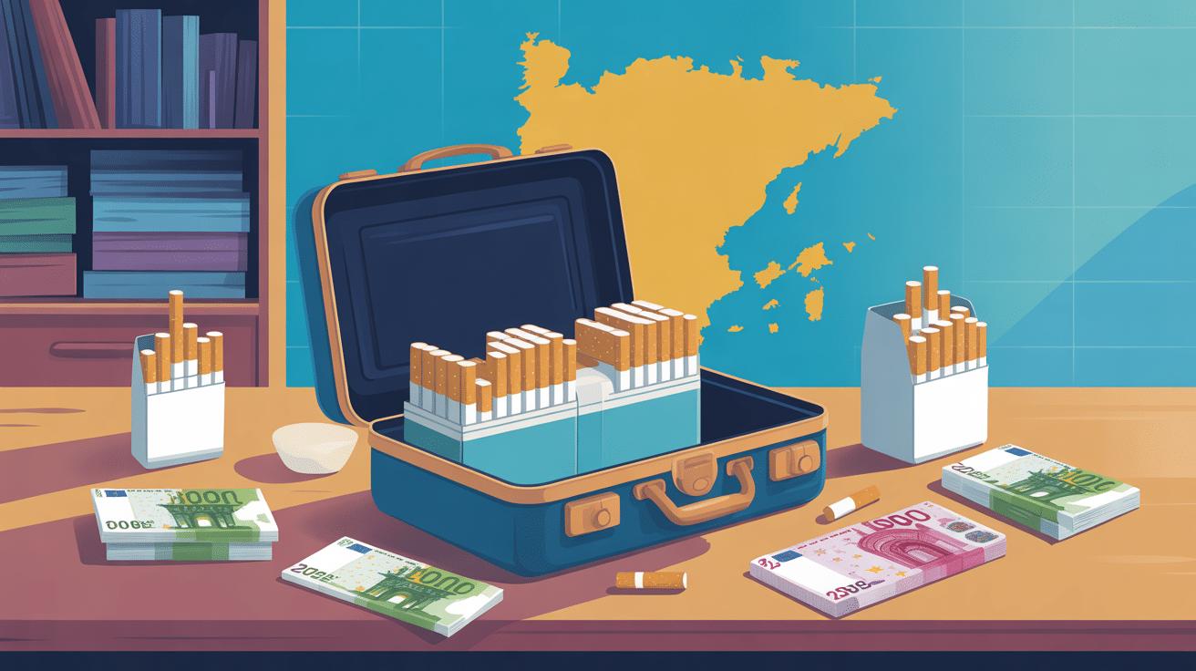 prix des cigarettes en espagne en 2024 illustration valise paquets billets carte