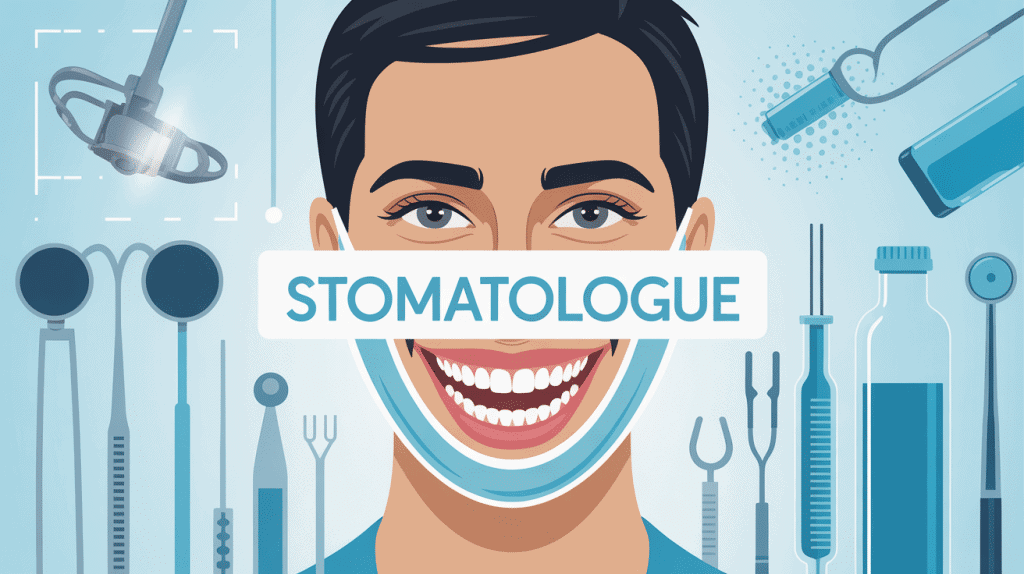 Stomatologue définition illustration stylisée du visage et mâchoires