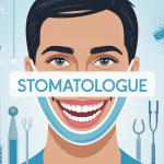 Stomatologue définition illustration stylisée du visage et mâchoires