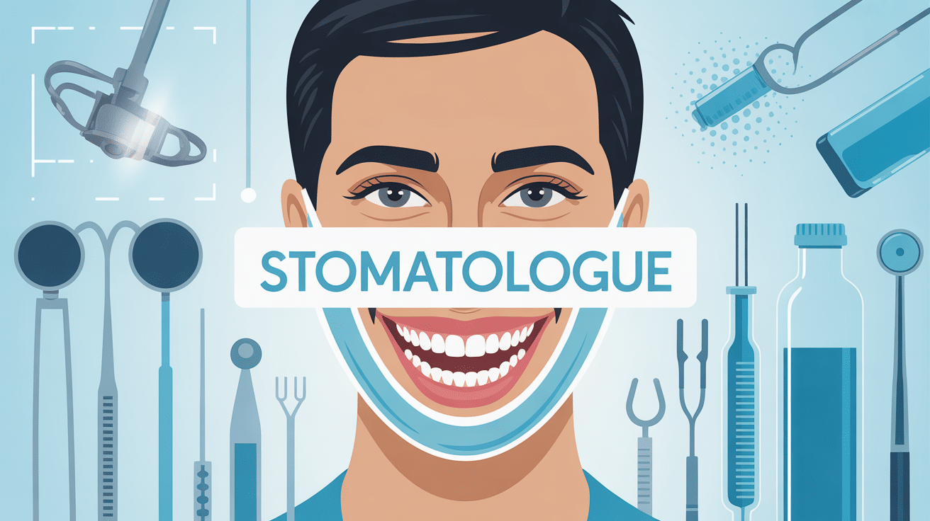 Stomatologue définition illustration stylisée du visage et mâchoires