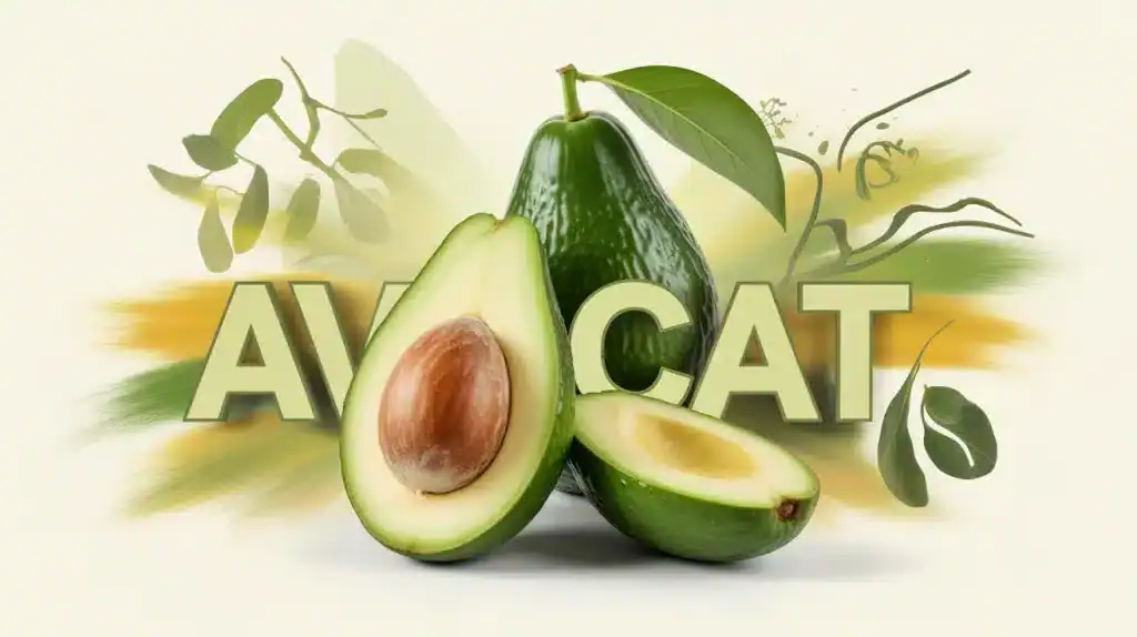 Avocat coupé avec symboles santé cœur vitamines