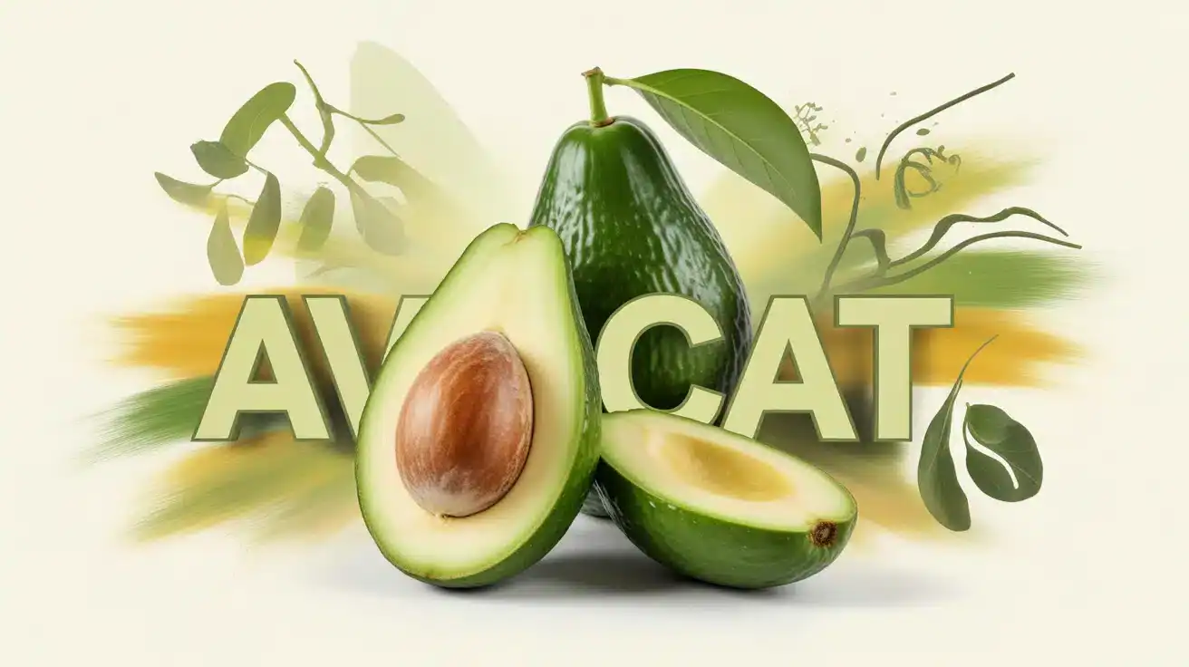 Avocat coupé avec symboles santé cœur vitamines