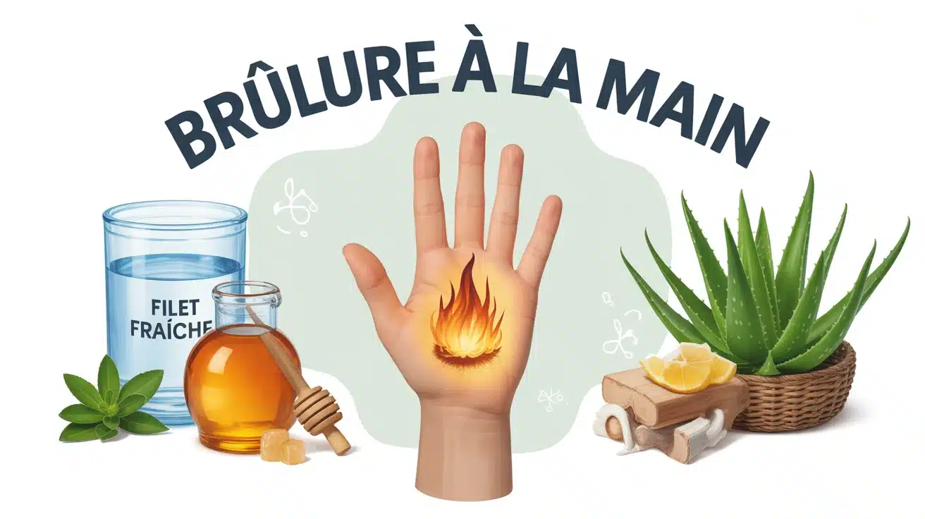 Illustration vectorielle d une brûlure à la main avec eau froide et plantes médicinales