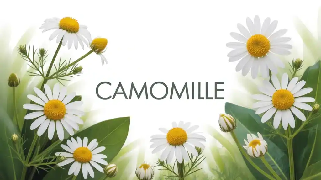 Illustration camomille fleurs blanches jaunes feuilles vertes sérénité