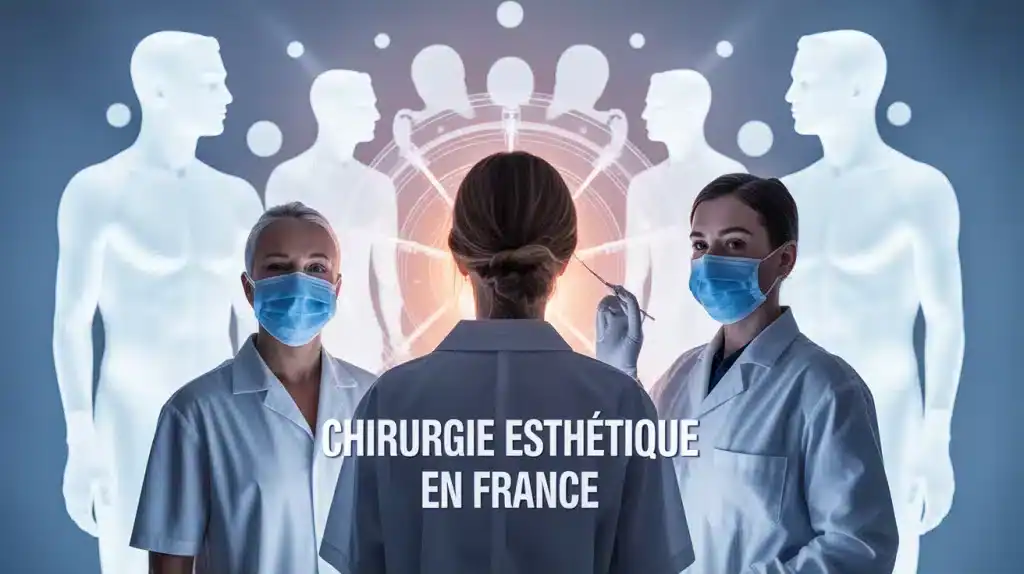 illustration vectorielle chirurgie esthétique en France avec chirurgiens et formes humaines