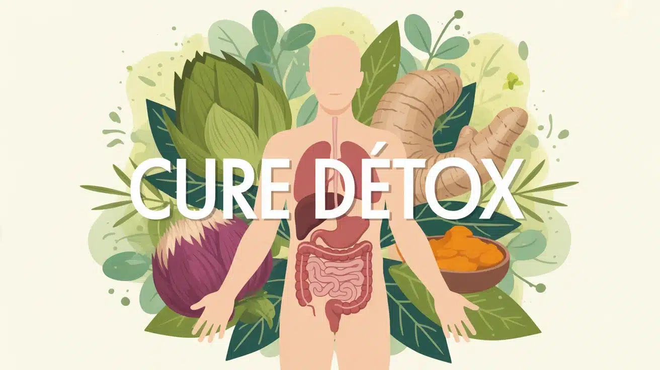 illustration cure détox corps humain foie plantes naturelles