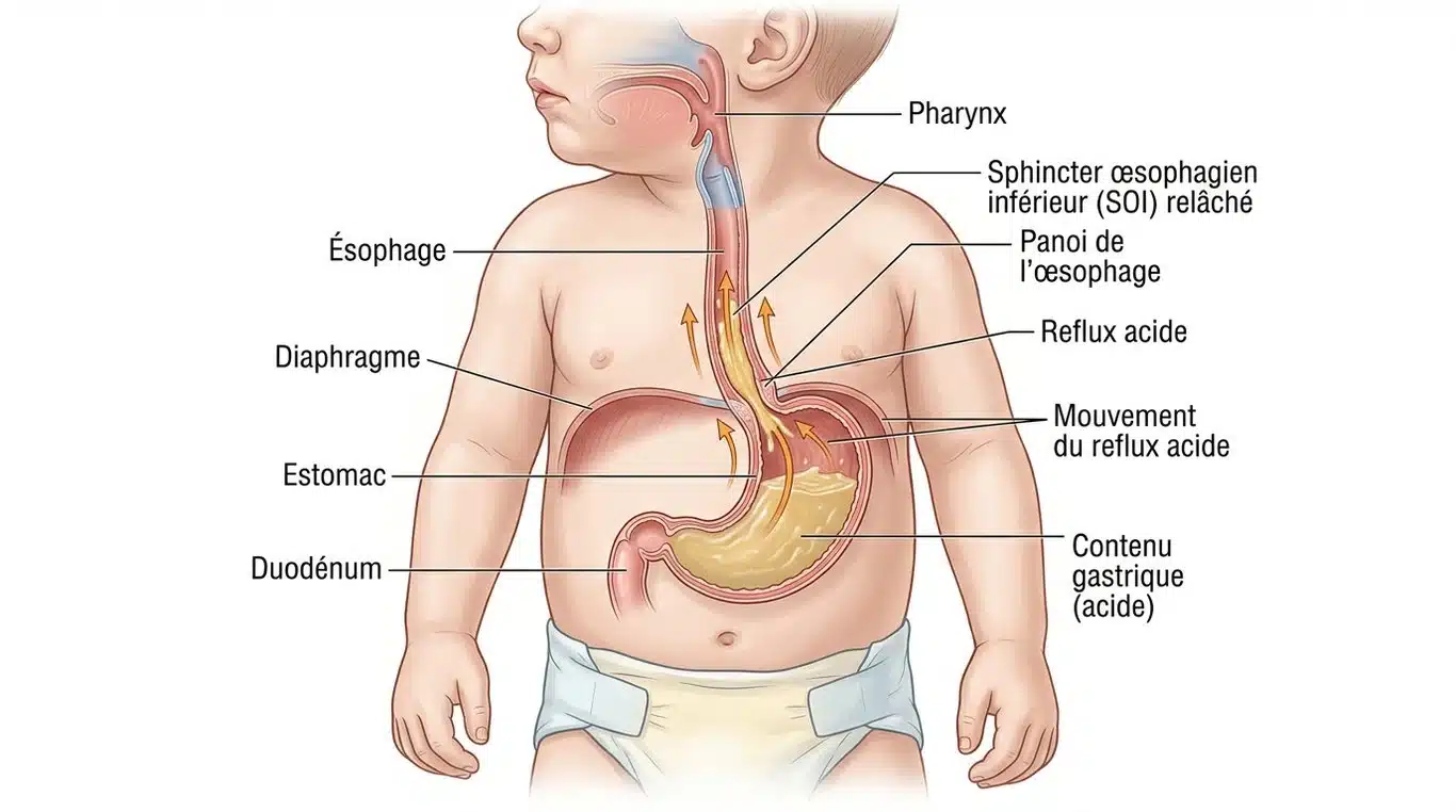Schéma explicatif du reflux gastro-œsophagien chez le nourrisson