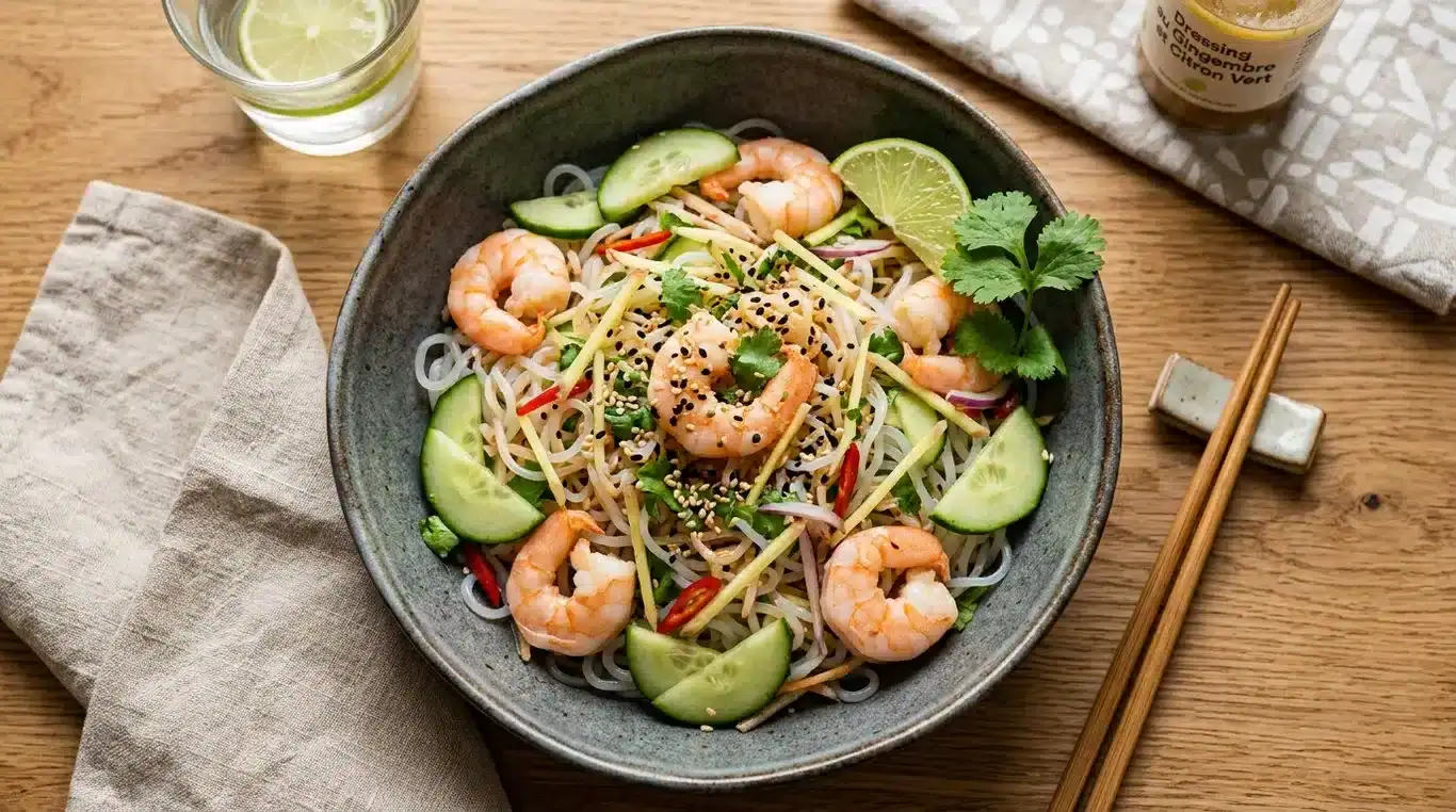 Salade de Konjac au gingembre et crevettes